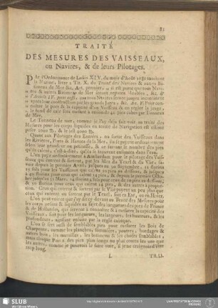 Traité Des Mesures Des Vaisseaux, ou Navires, & de leurs Pilotages