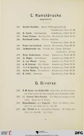 C. Kunstdrucke ungerahmt. (Nr. 221-233)