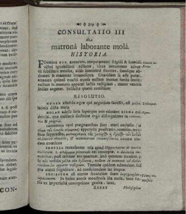 Consultatio III de matrona laborante mola