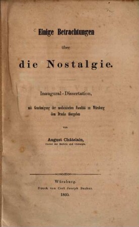 Einige Betrachtungen über die Nostalgie