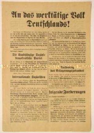 Programmatischer Aktionsaufruf der Unabhängigen Sozialdemokratischen Partei Deutschlands zur Verwirklichung von Demokratie und Sozialismus