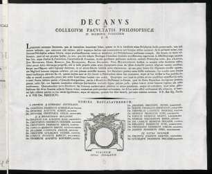 Decanvs Et Collegivm Facvltatis Philosophicae In Academia Tvbingensi L. S.