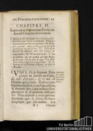 Chapitre II. Explication du huitiéme Verset du second Chapitre de la Genese.
