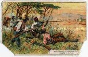 Sammelbild "Hereros im Gefecht" der Serie "Kolonialkämpfe in Süd-West-Afrika" (Serie 582, No. 1)