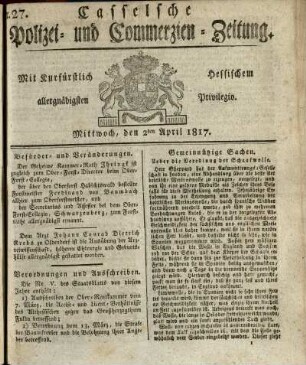 Nr. 27, Mittwoch, den 2ten April 1817