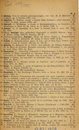 Katalog der Buch- und Antiquariats-Handlung von Theodor Ackermann, Promenadeplatz 10 in München, 285. Numismatik