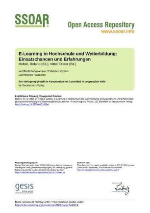 E-Learning in Hochschule und Weiterbildung: Einsatzchancen und Erfahrungen