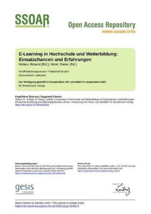 E-Learning in Hochschule und Weiterbildung: Einsatzchancen und Erfahrungen
