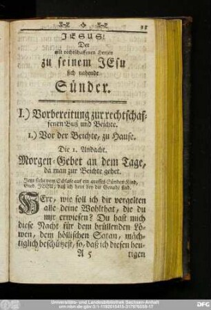 Die 1. Andacht. Morgen-Gebet an dem Tage, da man zur Beichte gehet.
