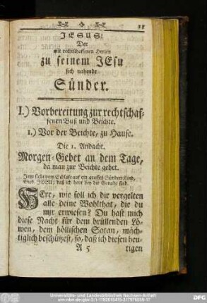 Die 1. Andacht. Morgen-Gebet an dem Tage, da man zur Beichte gehet.