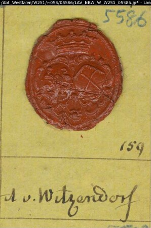 Siegler: Witzendorff (Witzendorf), A von Überlieferungsart: Original. Stoff: Lack Farbe: rot Form: oval. Durchmesser: 23 mm Art: Typ: Umschrift:
