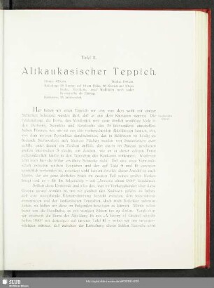 Tafel 11. Altkaukasischer Teppich