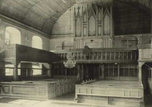 Bergkirche Oberneuschönberg. Inneres zur Poppe-Orgel (1876) : Olbernhau-Oberneuschönberg, Dorfkirche (1692-1694; C. Schupp, G. Creer). Inneres zur Westempore mit zweimanualiger Orgel II/21 (1876; A. und E. Poppe)