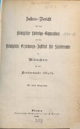 Jahresbericht .... 1884/85