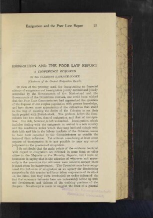 Emigration and the Poor Law Report