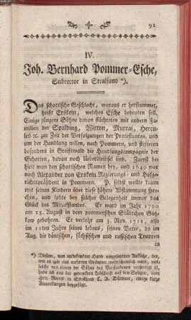 IV. Joh. Bernhard Pommer-Esche, [...].