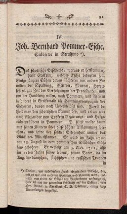 IV. Joh. Bernhard Pommer-Esche, [...].
