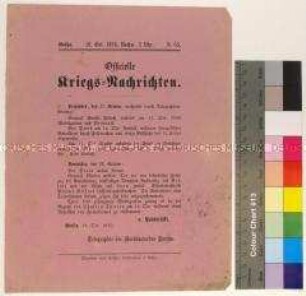 Kriegsdepesche des Norddeutschen Bundes über die Kriegsereignisse vom 12. bis 18. Oktober 1870 bei Paris, Belfort und Chateau-Thierry