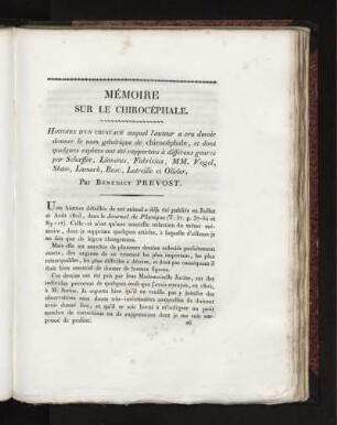 Mémoire sur le chirocéphale. Par Bénédict Prevost.