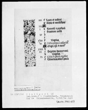Stundenbuch — Kleine Initialen und Teilbordüre, Folio 6verso