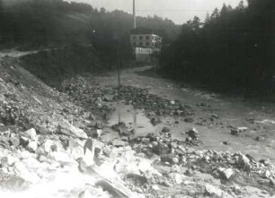 Gottleubatal nach dem Hochwasser 1957 : Gottleubatal nach der Hochwasserkatastrophe am 23.07.1957. Gottleubabett mit Felsblöcken nach Durchgang der Hochwasserwelle unterhalb Langenhennersdorf