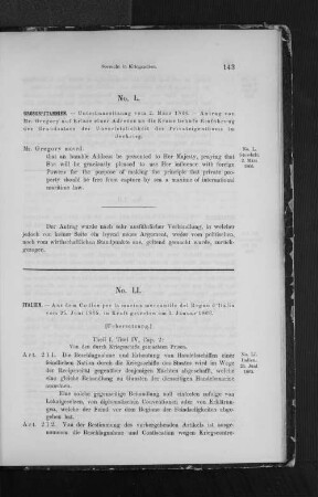 LI. Ital. Codice per la marine mercantile über Seekriegsrecht