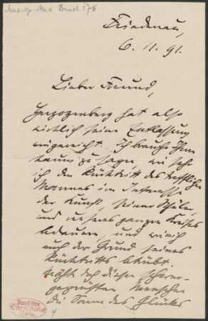 Brief an Philipp Spitta : 06.11.1891