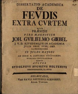 Dissertatio Academica De Fevdis Extra Cvrtem