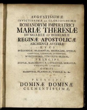 Augustissimae invictissimae ac gloriosissimae ...