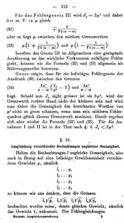 § 16. Ausgleichung vermittelnder Beobachtungen ungleicher Genauigkeit