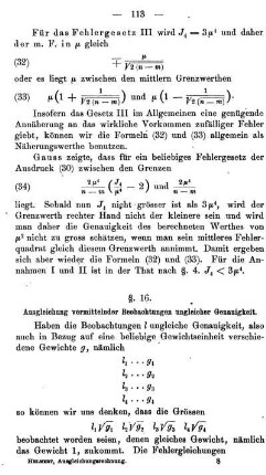 § 16. Ausgleichung vermittelnder Beobachtungen ungleicher Genauigkeit