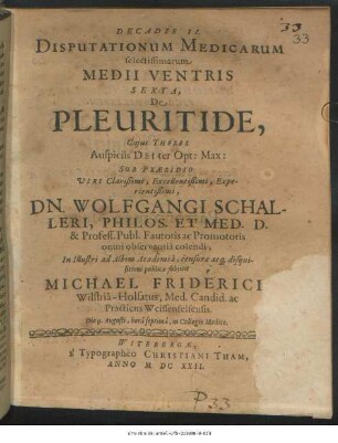 Decadis II. Disputationum Medicarum selectissimarum Medii Ventris Sexta, De Pleuritide