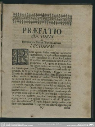 Praefatio Auctoris Ad Benevolum Huius Tractationis Lectorem