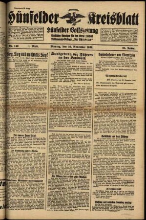 Erste Ausgabe vom Montag, den 20. November 1939.