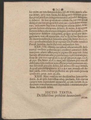 Sectio Tertia. De Effectibus prohibiti Anatocismi.