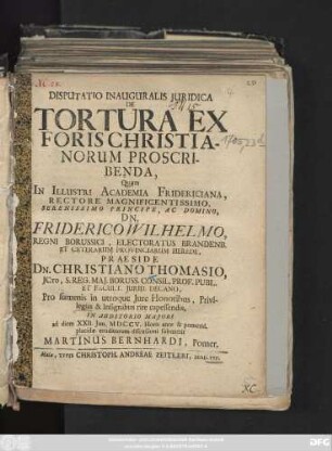 Disputatio Inauguralis Juridica De Tortura Ex Foris Christianorum Proscribenda