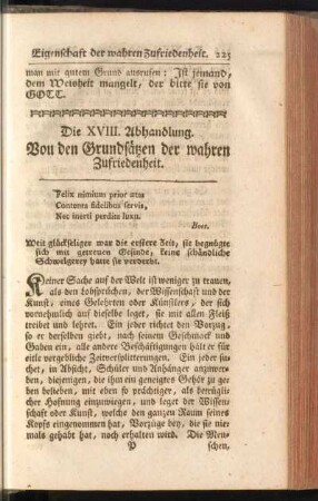 Die XVIII. Abhandlung. Von den Grundsätzen der wahren Zufriedenheit