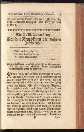Die XVIII. Abhandlung. Von den Grundsätzen der wahren Zufriedenheit