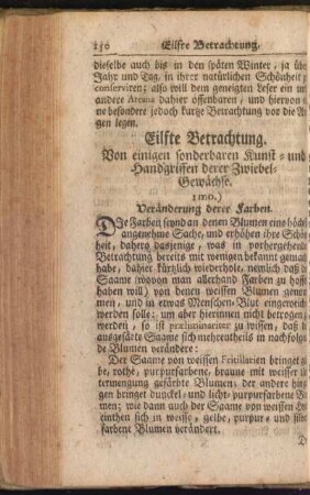 Eilfte Betrachtung. Von einigen sonderbaren Kunst- und Handgriffen derer Zwiebel-Gewächse