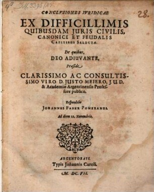 Conclusiones iuridicae ex difficilibus quibusdam iuris civilis ... capitibus selectae