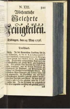N. XXI. Tübingen, den 25. May 1736
