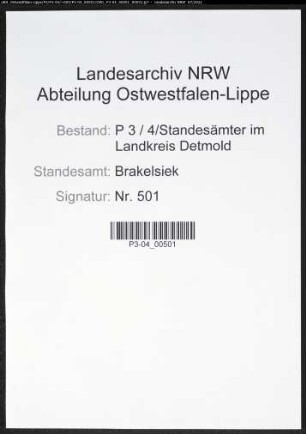 Heiratsregister Standesamt Brakelsiek