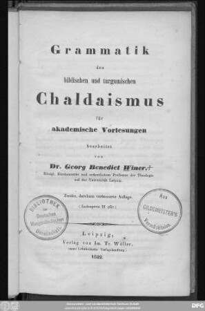 Grammatik des biblischen und targumischen Chaldaismus