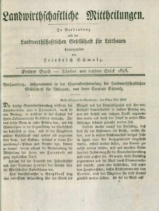 Dritter Band. - Fünftes und sechstes Stück 1828.