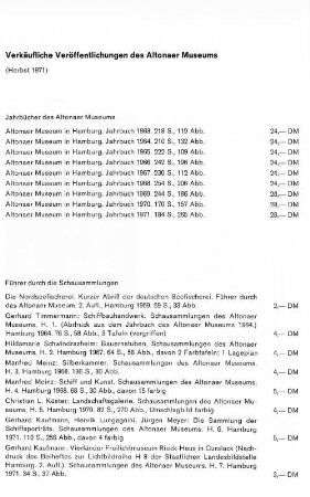 Verkäufliche Veröffentlichungen des Altonaer Museums (Herbst 1971)