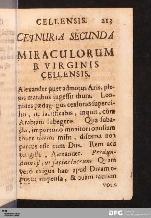 Cetnuria Secunda. Miraculorum B. Virginis Cellensis.