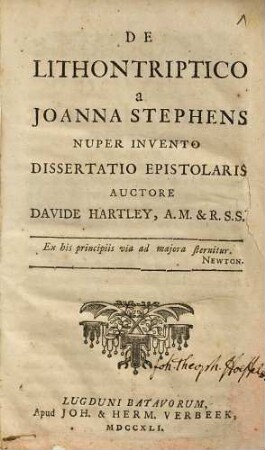 De Lithontriptico a Joanna Stephens nuper invento dissertatio epistolaris