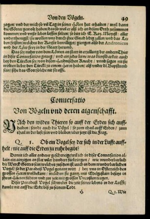 Conversatio Von Vögeln und deren aigenschafft.