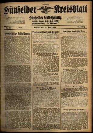 Erste Ausgabe vom Freitag, den 13. April 1934.