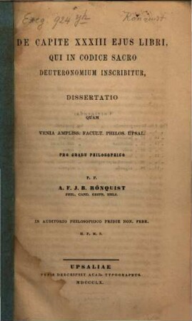 De capite XXXIII ejus libri qui in codice sacro Deuteronomium inscribitur, dissertatio